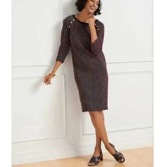 Talbots Dresses & Skirts - Talbots Tweed Bright Apple Multi Heart 3/4 Sleeve Dress Sz L Cottagecore Preppy